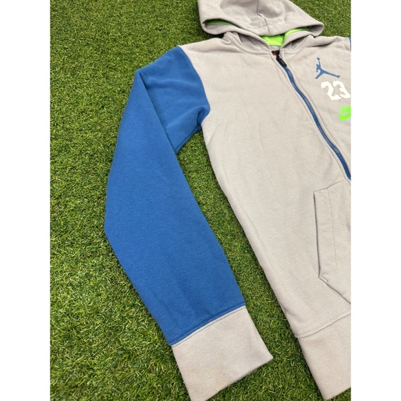 Jordan Boys Full Zip Hoodie Grey Blue Green Jumpman 23 Sweatshirt Size Large L - Picture 5 of 7